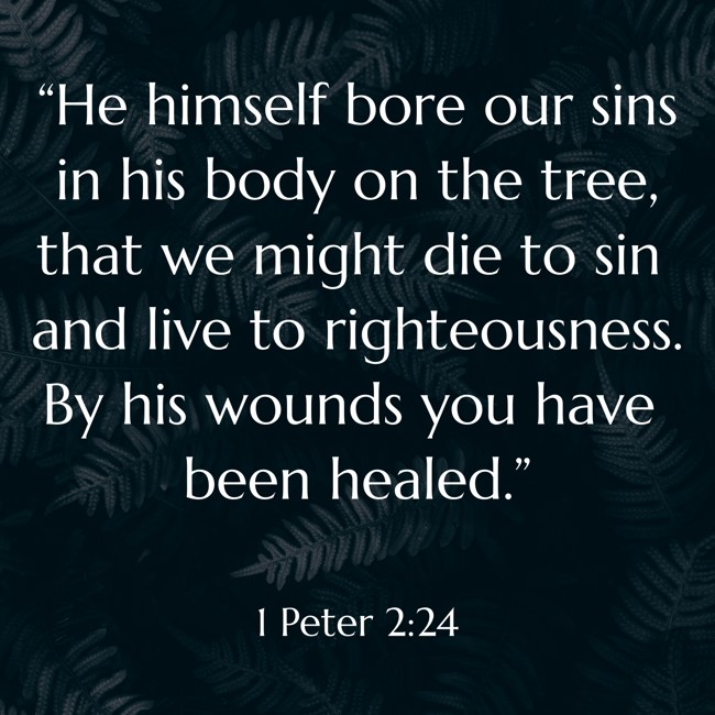 “He himself bore our sins in his body on the tree, that we might die to sin and live to righteousness. By his wounds you have been healed.” - 1 Peter 2:24