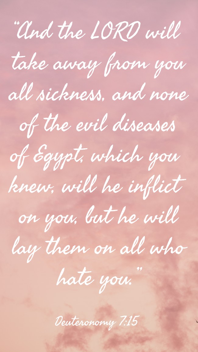 “And the LORD will take away from you all sickness, and none of the evil diseases of Egypt, which you knew, will he inflict on you, but he will lay them on all who hate you.” - Deuteronomy 7:15