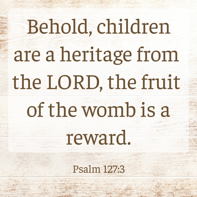 Behold, children are a heritage from the LORD, the fruit of the womb is a reward. - Psalm 127:3