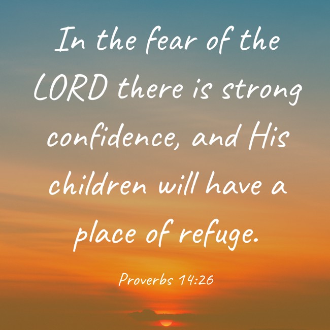 In the fear of the LORD there is strong confidence, and His children will have a place of refuge. - Proverbs 14:26