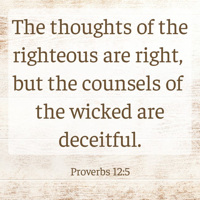 The thoughts of the righteous are right, but the counsels of the wicked are deceitful. - Proverbs 12:5