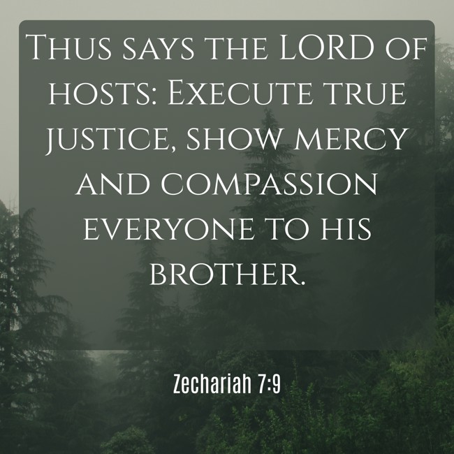 Thus says the LORD of hosts: Execute true justice, show mercy and compassion everyone to his brother. - Zechariah 7:9