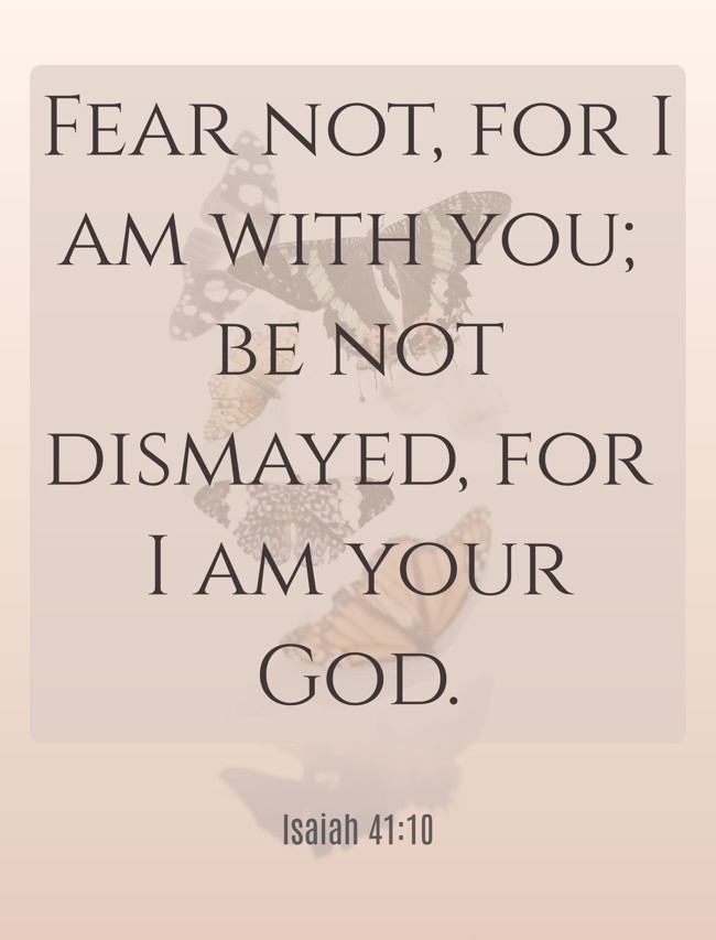 Fear not, for I am with you; be not dismayed, for I am your God. - Isaiah 41:10