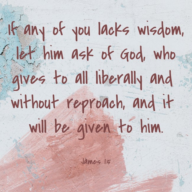 If any of you lacks wisdom, let him ask of God, who gives to all liberally and without reproach, and it will be given to him. - James 1:5