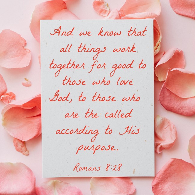 And we know that all things work together for good to those who love God, to those who are the called according to His purpose. - Romans 8:28