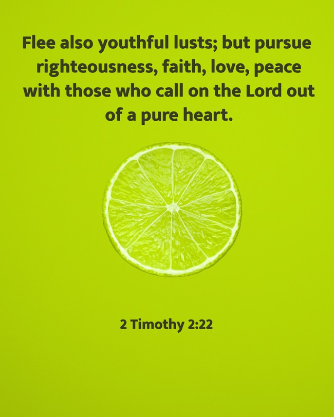 Flee also youthful lusts; but pursue righteousness, faith, love, peace with those who call on the Lord out of a pure heart. - 2 Timothy 2:22