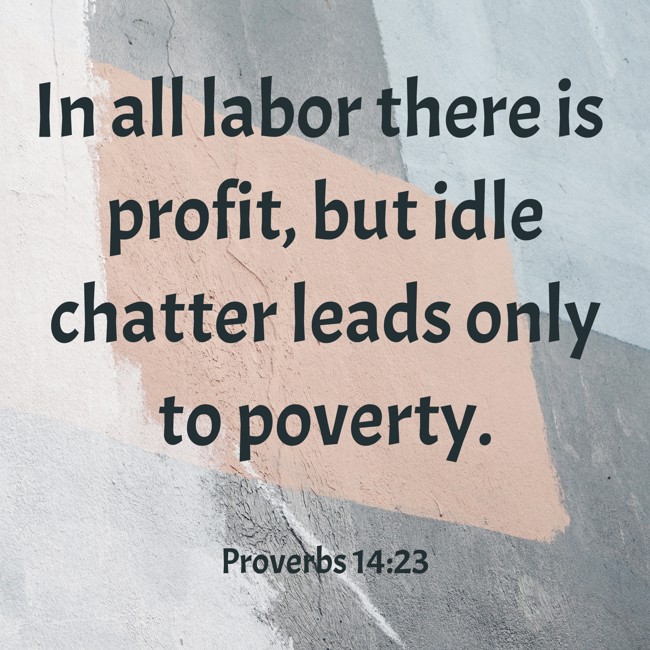 In all labor there is profit, but idle chatter leads only to poverty. - Proverbs 14:23