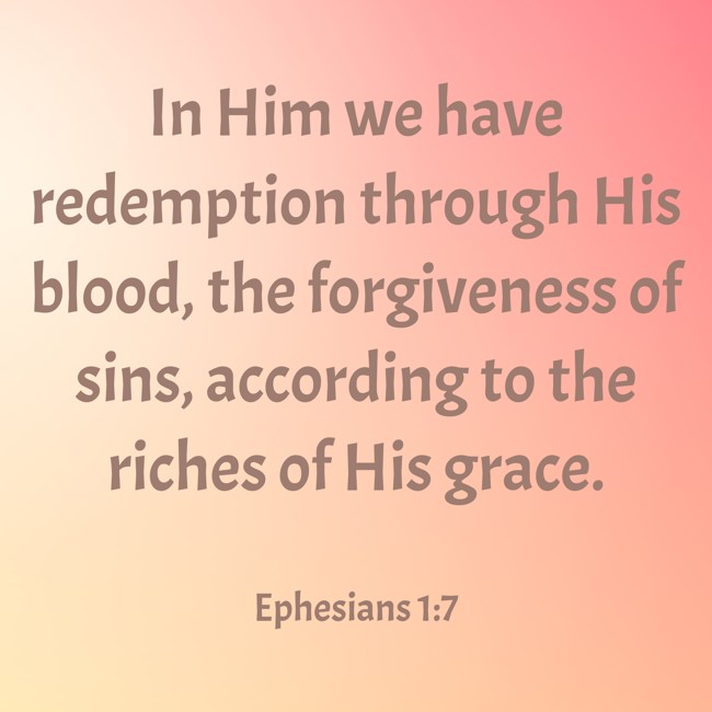 In Him we have redemption through His blood, the forgiveness of sins, according to the riches of His grace. - Ephesians 1:7
