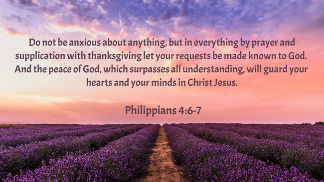  Do not be anxious about anything, but in everything by prayer and supplication with thanksgiving let your requests be made known to God. And the peace of God, which surpasses all understanding, will guard your hearts and your minds in Christ Jesus.   - Philippians 4:6-7 