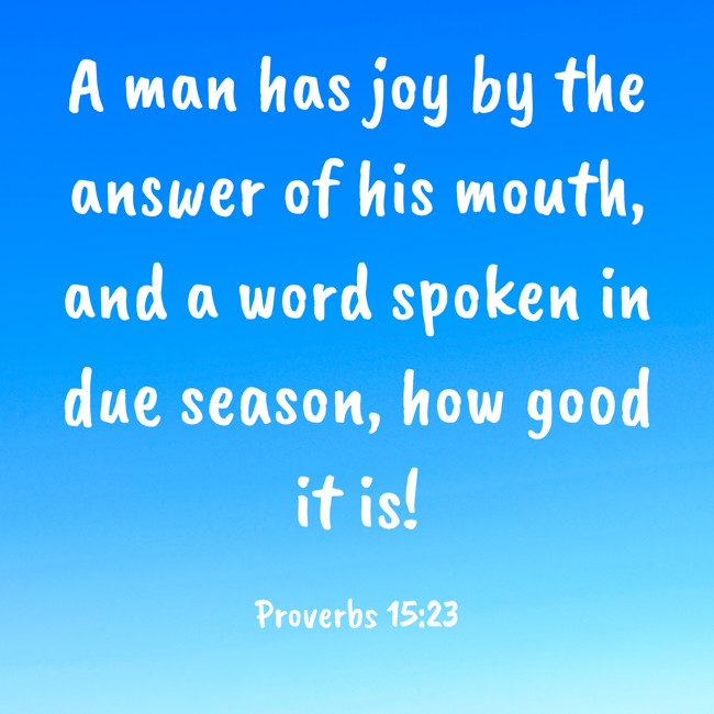 A man has joy by the answer of his mouth, and a word spoken in due season, how good it is! - Proverbs 15:23