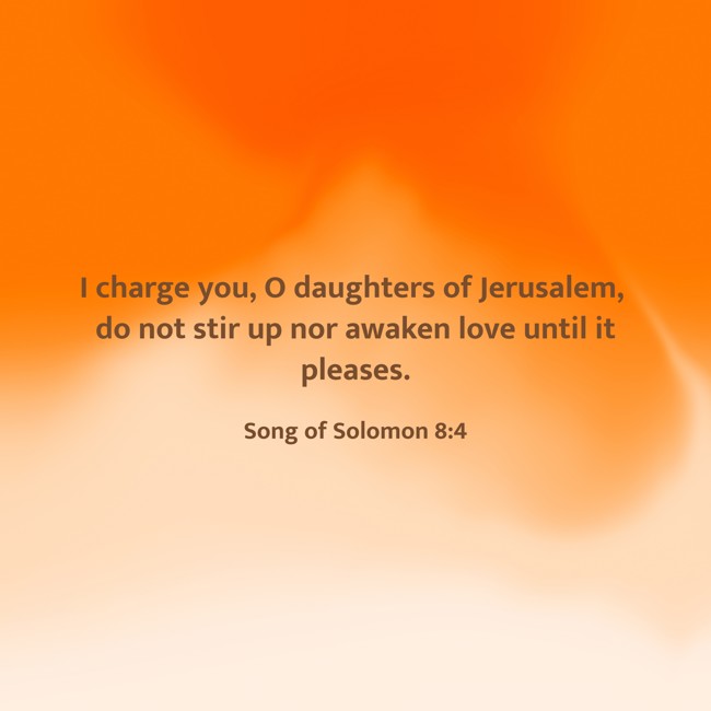  I charge you, O daughters of Jerusalem, do not stir up nor awaken love until it pleases.   - Song of Solomon 8:4 