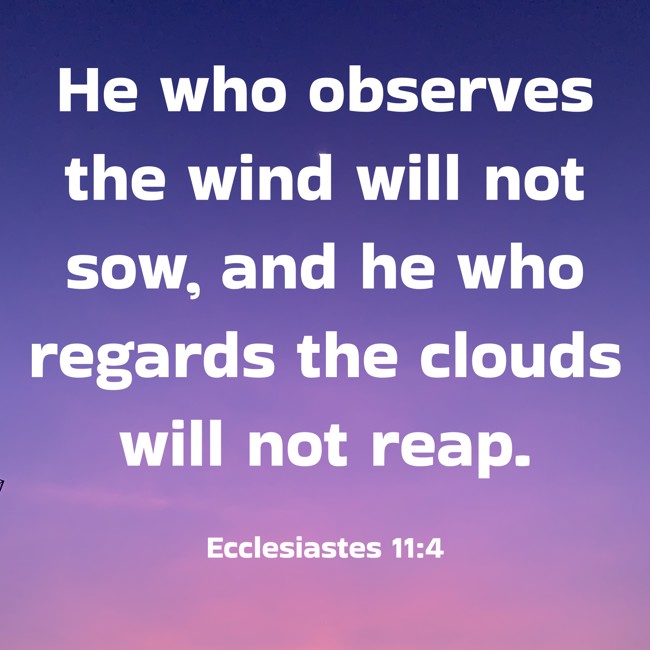 He who observes the wind will not sow, and he who regards the clouds will not reap. - Ecclesiastes 11:4