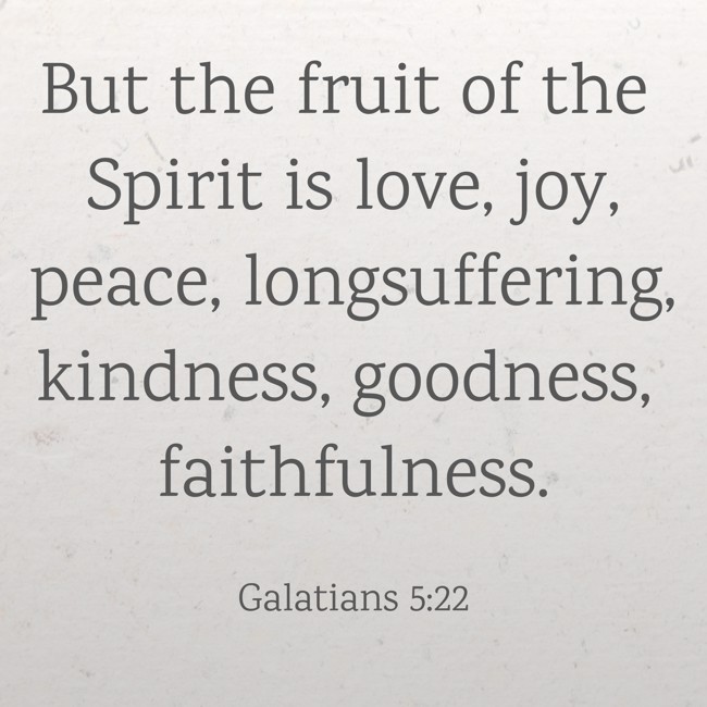 But the fruit of the Spirit is love, joy, peace, longsuffering, kindness, goodness, faithfulness. - Galatians 5:22