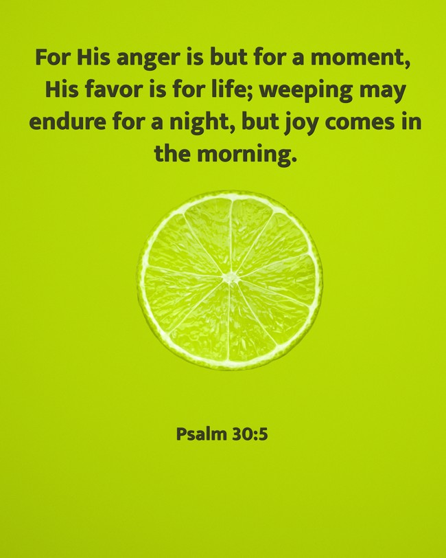 For His anger is but for a moment, His favor is for life; weeping may endure for a night, but joy comes in the morning. - Psalm 30:5