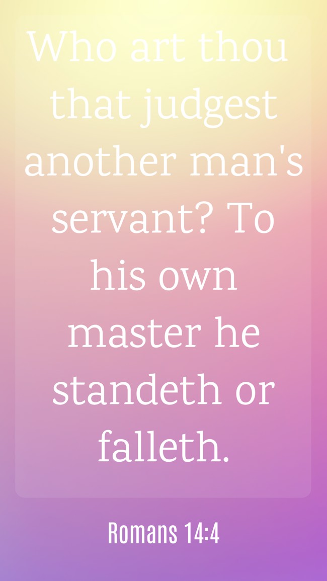 Who art thou that judgest another man's servant? To his own master he standeth or falleth. - Romans 14:4