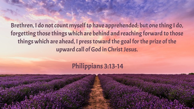 Brethren, I do not count myself to have apprehended; but one thing I do, forgetting those things which are behind and reaching forward to those things which are ahead, I press toward the goal for the prize of the upward call of God in Christ Jesus. - Philippians 3:13-14