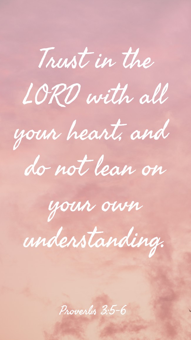 Trust in the LORD with all your heart, and do not lean on your own understanding. - Proverbs 3:5-6