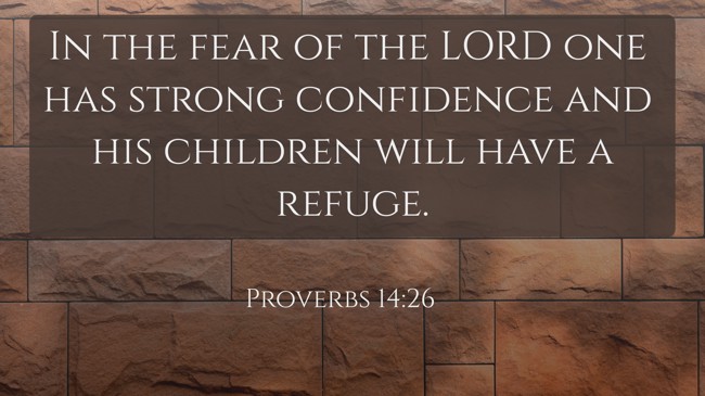 In the fear of the LORD one has strong confidence and his children will have a refuge. - Proverbs 14:26
