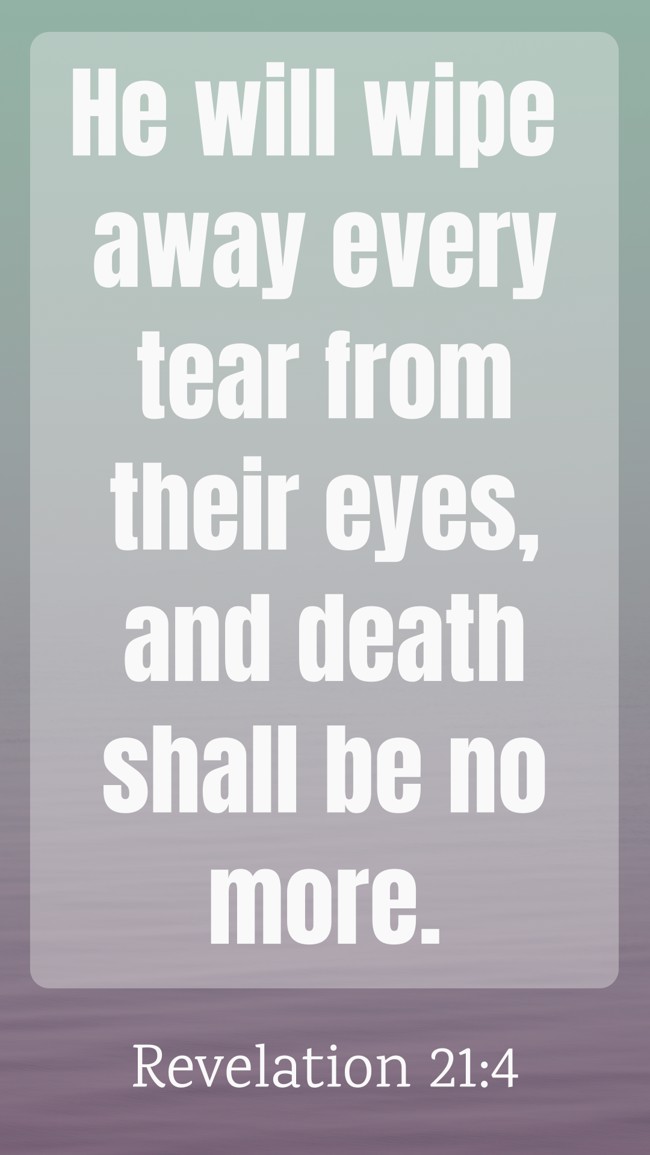 He will wipe away every tear from their eyes, and death shall be no more. - Revelation 21:4