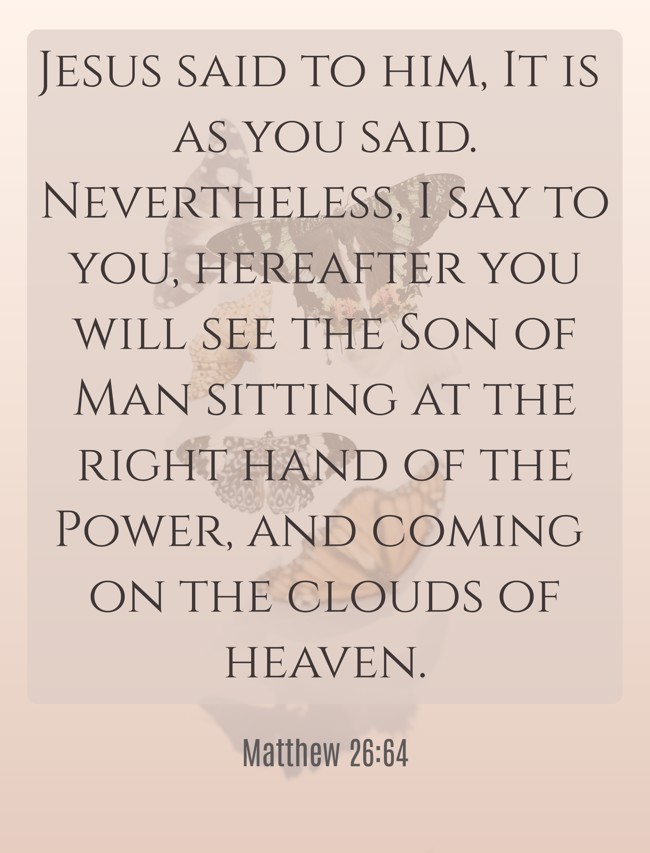 Jesus said to him, It is as you said. Nevertheless, I say to you, hereafter you will see the Son of Man sitting at the right hand of the Power, and coming on the clouds of heaven. - Matthew 26:64