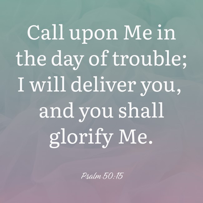 Call upon Me in the day of trouble; I will deliver you, and you shall glorify Me. - Psalm 50:15