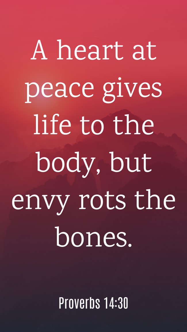 A heart at peace gives life to the body, but envy rots the bones. - Proverbs 14:30
