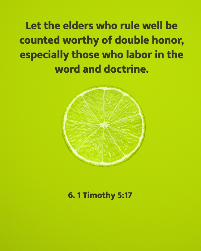 Let the elders who rule well be counted worthy of double honor, especially those who labor in the word and doctrine. - 6. 1 Timothy 5:17