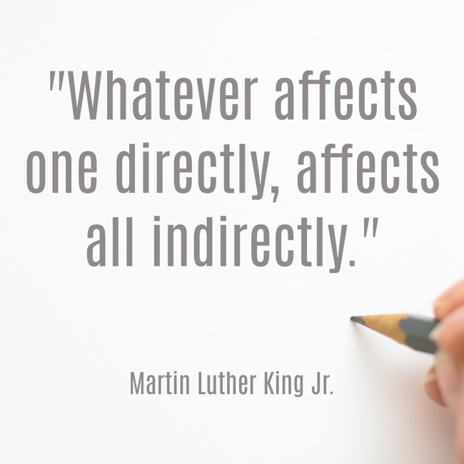 Whatever affects one directly, affects all indirectly. - Martin Luther King Jr.
