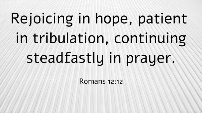 Rejoicing in hope, patient in tribulation, continuing steadfastly in prayer. - Romans 12:12
