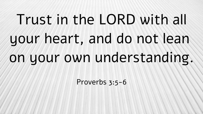 Trust in the LORD with all your heart, and do not lean on your own understanding. - Proverbs 3:5-6