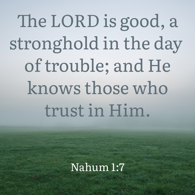 The LORD is good, a stronghold in the day of trouble; and He knows those who trust in Him. - Nahum 1:7