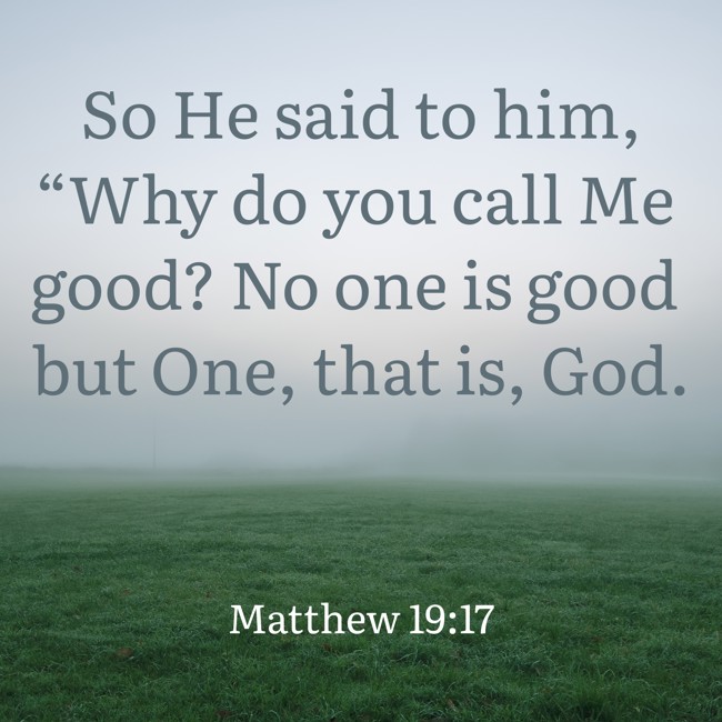 So He said to him, “Why do you call Me good? No one is good but One, that is, God. - Matthew 19:17