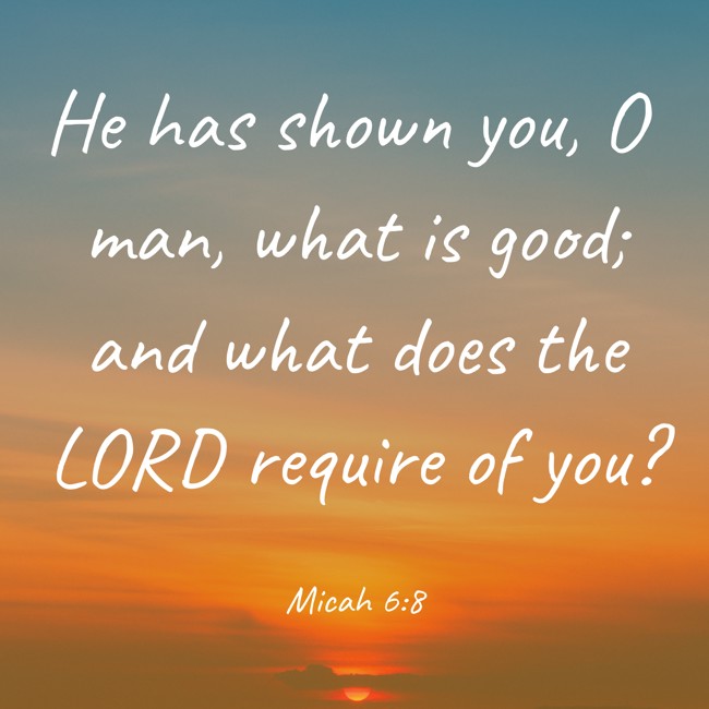 He has shown you, O man, what is good; and what does the LORD require of you? - Micah 6:8
