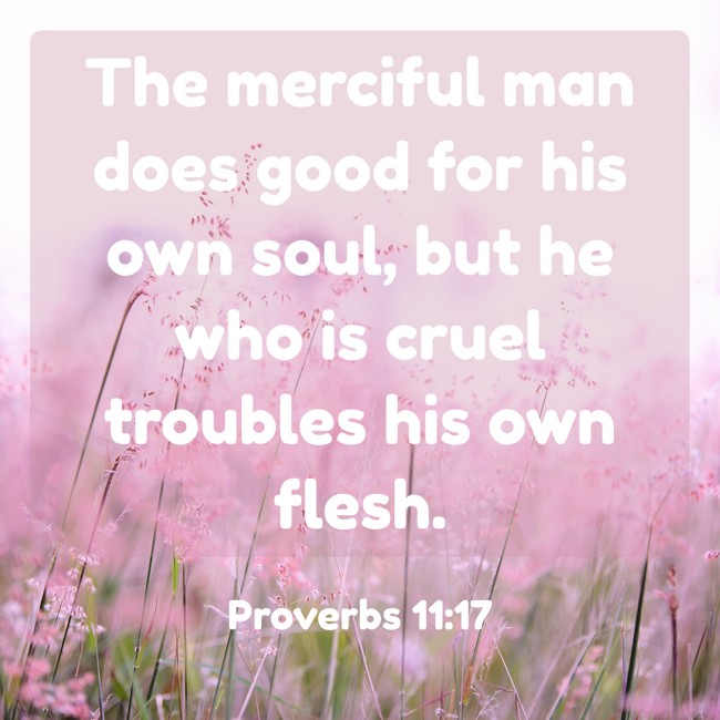 The merciful man does good for his own soul, but he who is cruel troubles his own flesh. - Proverbs 11:17