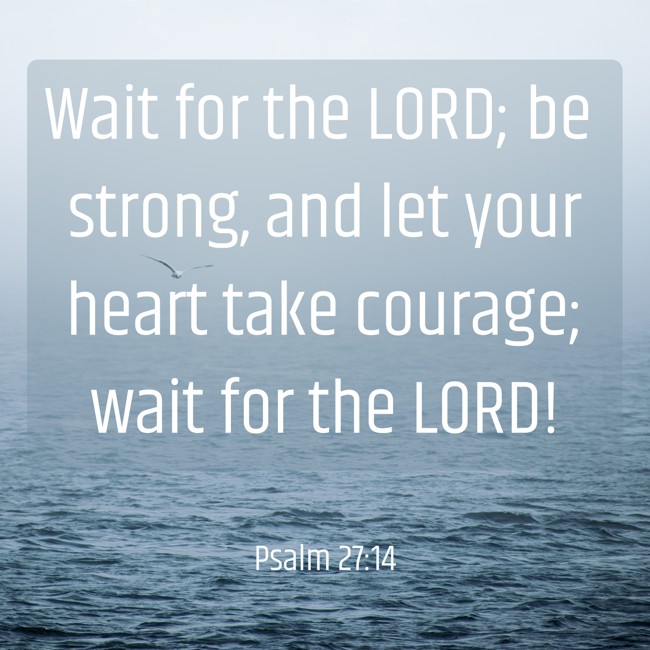 Wait for the LORD; be strong, and let your heart take courage; wait for the LORD! - Psalm 27:14