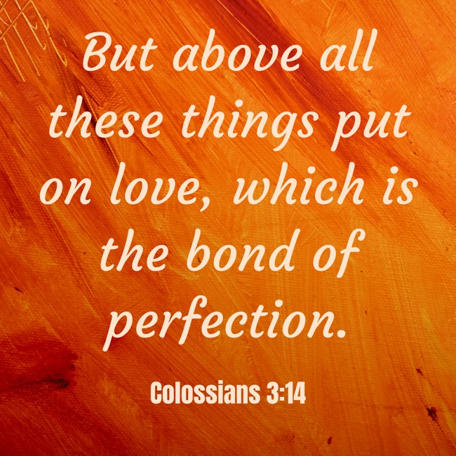 But above all these things put on love, which is the bond of perfection. - Colossians 3:14