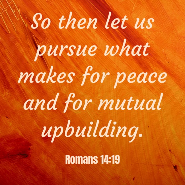 So then let us pursue what makes for peace and for mutual upbuilding. - Romans 14:19