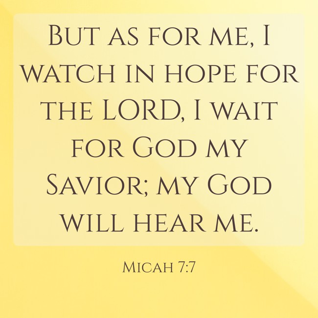 But as for me, I watch in hope for the LORD, I wait for God my Savior; my God will hear me. - Micah 7:7