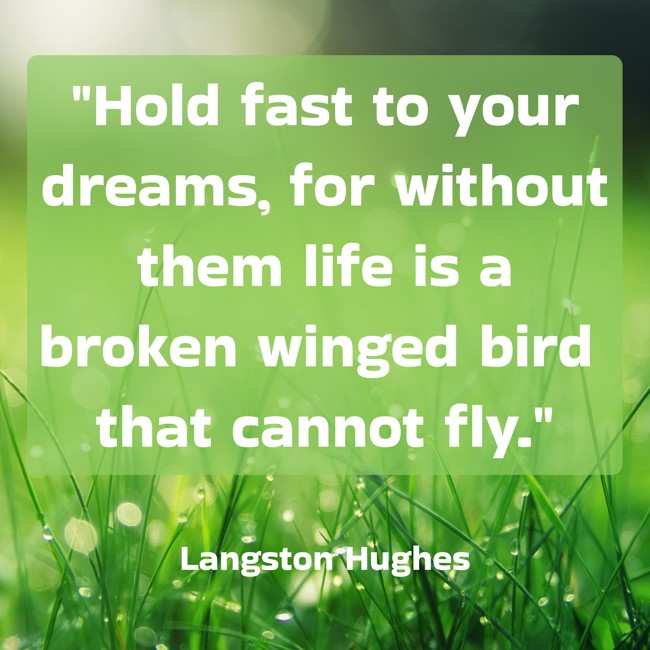 Hold fast to your dreams, for without them life is a broken winged bird that cannot fly. - Langston Hughes