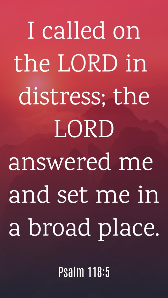 I called on the LORD in distress; the LORD answered me and set me in a broad place. - Psalm 118:5