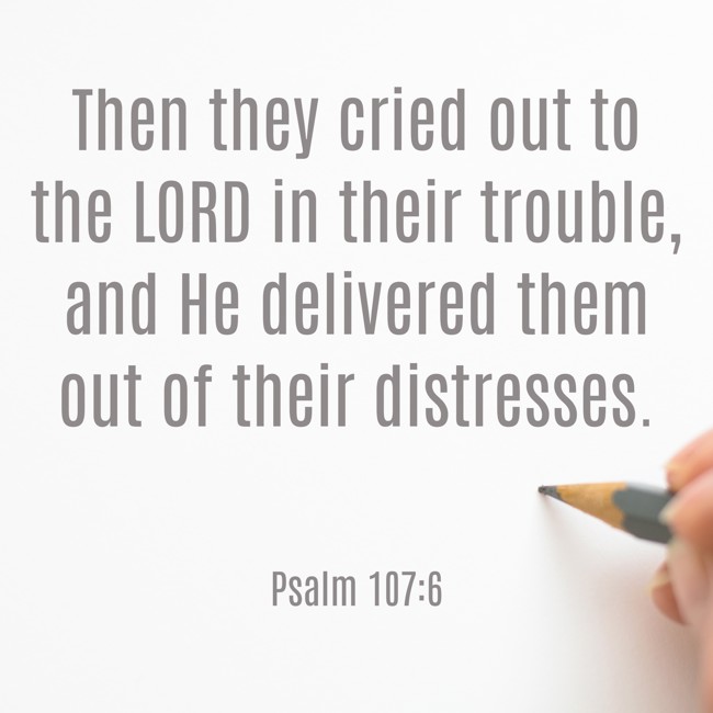 Then they cried out to the LORD in their trouble, and He delivered them out of their distresses. - Psalm 107:6