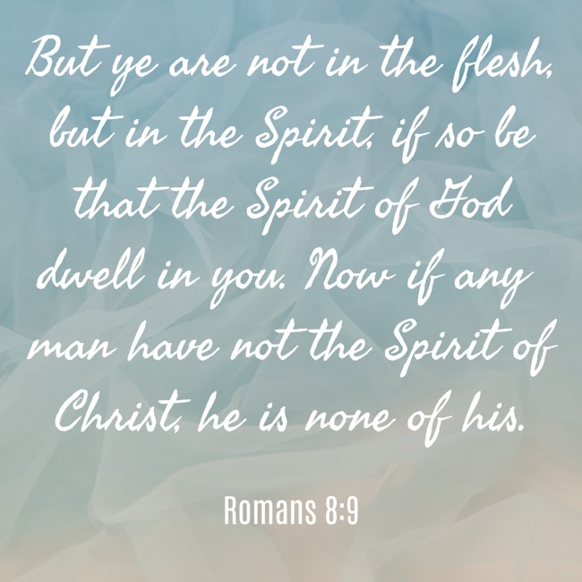 But ye are not in the flesh, but in the Spirit, if so be that the Spirit of God dwell in you. Now if any man have not the Spirit of Christ, he is none of his. - Romans 8:9