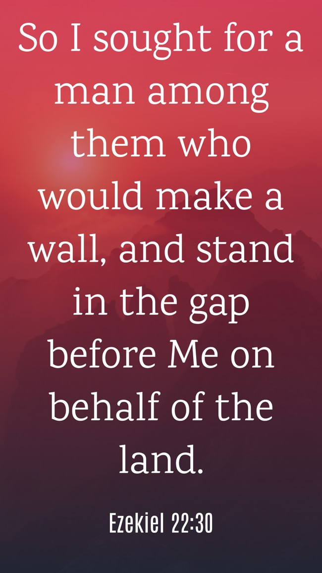 So I sought for a man among them who would make a wall, and stand in the gap before Me on behalf of the land. - Ezekiel 22:30
