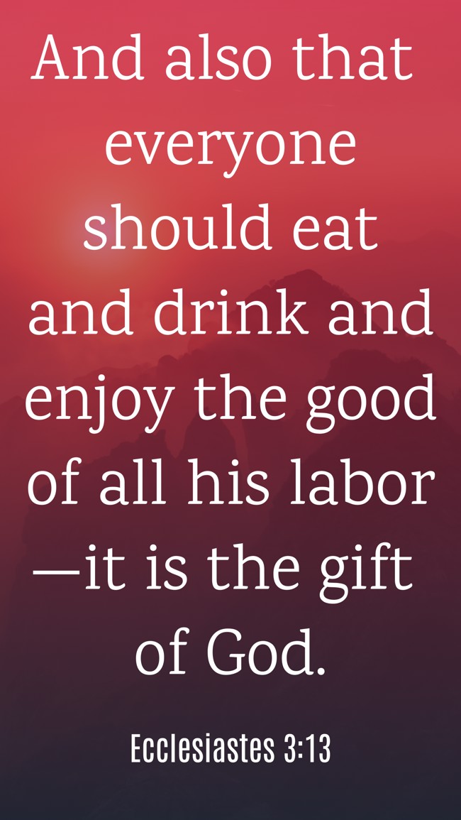And also that everyone should eat and drink and enjoy the good of all his labor—it is the gift of God. - Ecclesiastes 3:13
