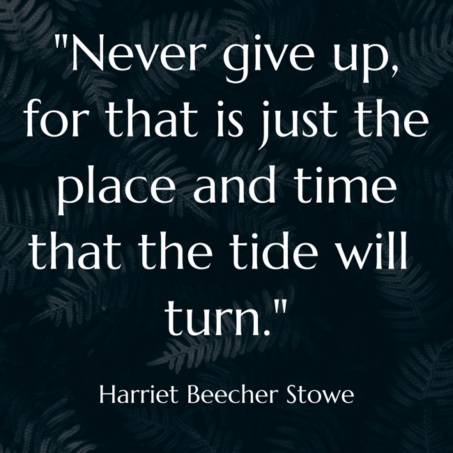 Never give up, for that is just the place and time that the tide will turn. - Harriet Beecher Stowe