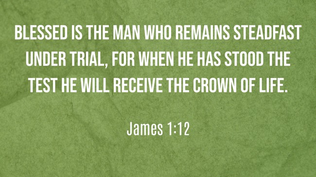  Blessed is the man who remains steadfast under trial, for when he has stood the test he will receive the crown of life.   - James 1:12 