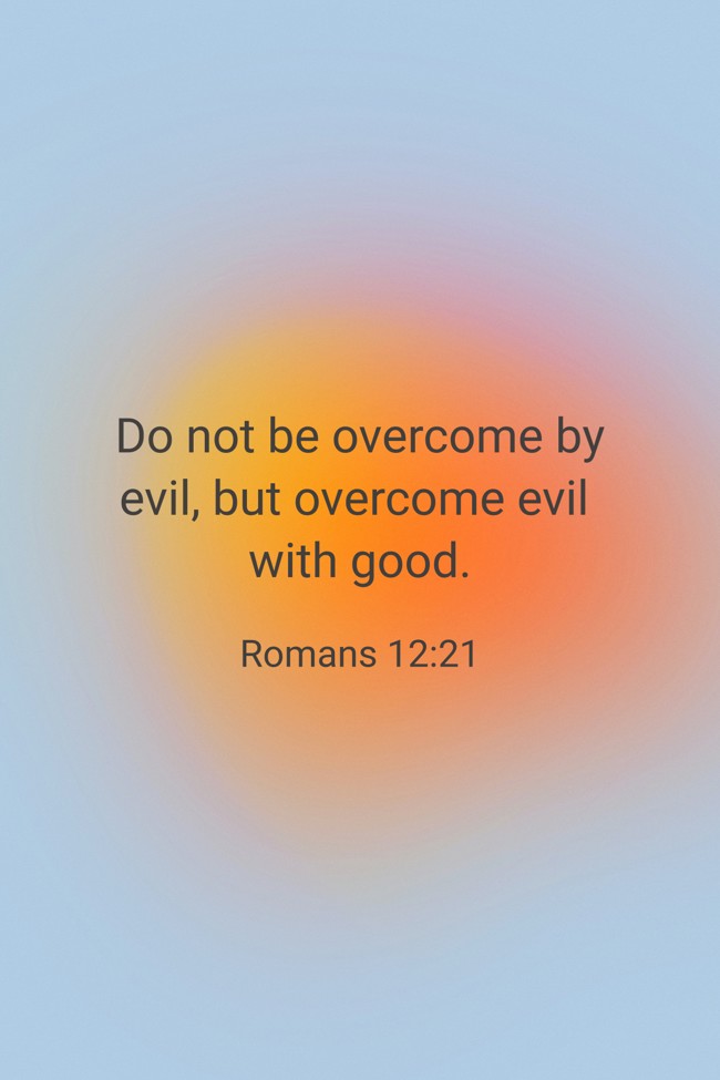 Do not be overcome by evil, but overcome evil with good. - Romans 12:21