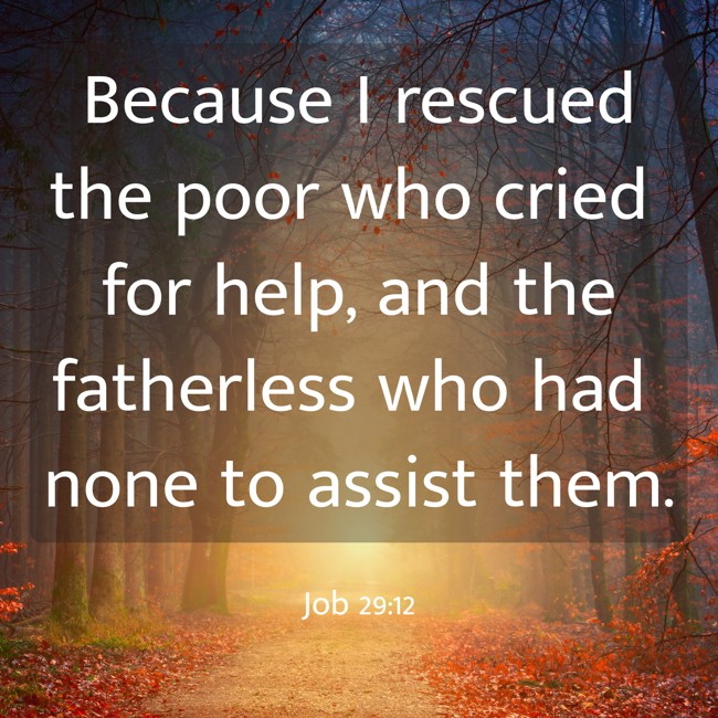 Because I rescued the poor who cried for help, and the fatherless who had none to assist them. - Job 29:12