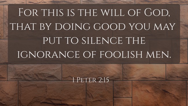 For this is the will of God, that by doing good you may put to silence the ignorance of foolish men. - 1 Peter 2:15