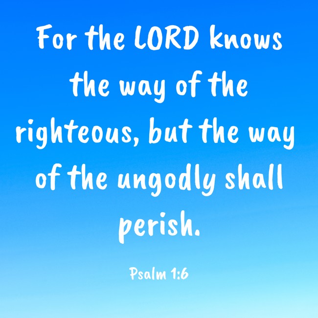 For the LORD knows the way of the righteous, but the way of the ungodly shall perish. - Psalm 1:6